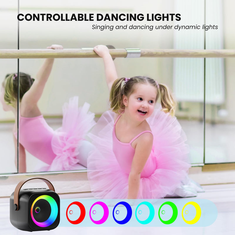 Mini Karaoke Machine, Portable Bluetooth Karaoke Speaker with 2 Wireless Microphones and Party Lights for Kids and Adults, Birthday Gifts for Girls Boys Family Home Party Black 2 Mics