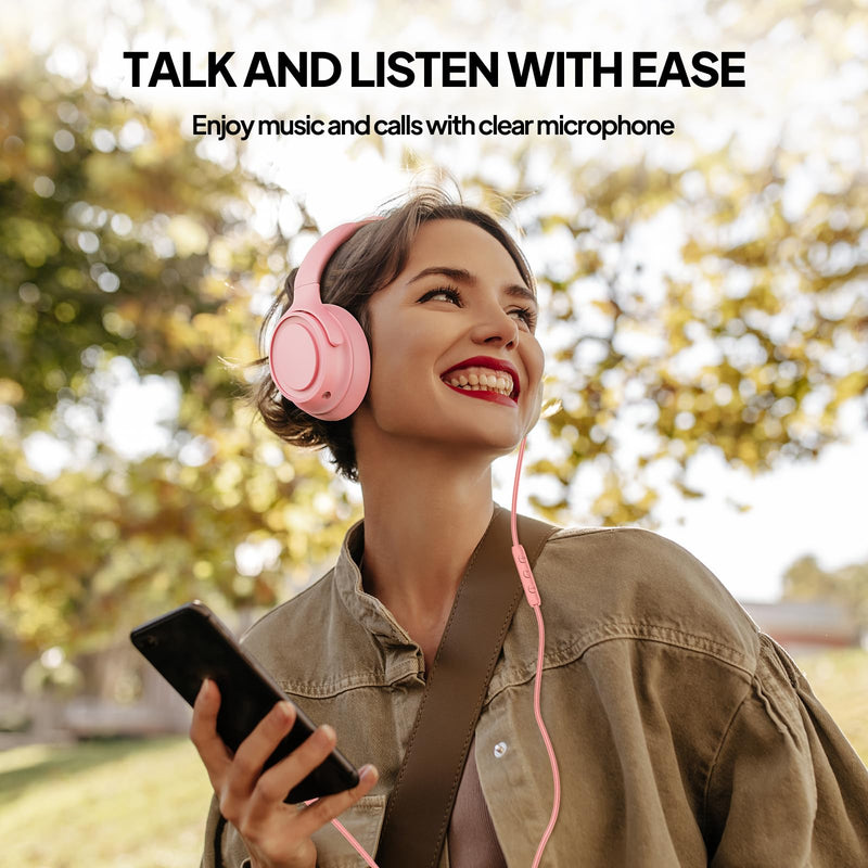 ADOOPE Wired Over-Ear Headphones with USB C Connector, Hi-Fi Stereo Sound, Noise-Isolating Ear Cups, Comfortable Fit for USB C Devices (Black + Pink)
