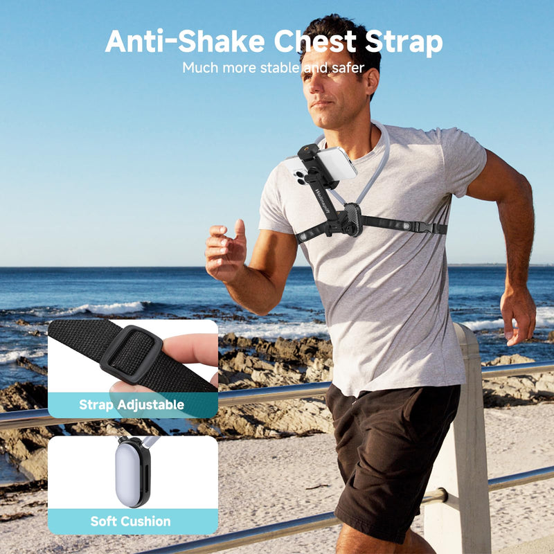 Premium Neck Phone Holder with Fill Light & Remote- POV/Vlog Chest Phone Tripod Mount w/ Anti-Shake Strap for Hands-Free Recording – Compatible with iPhone 16 15 14 13 12 Series, Andriod Cell Phones