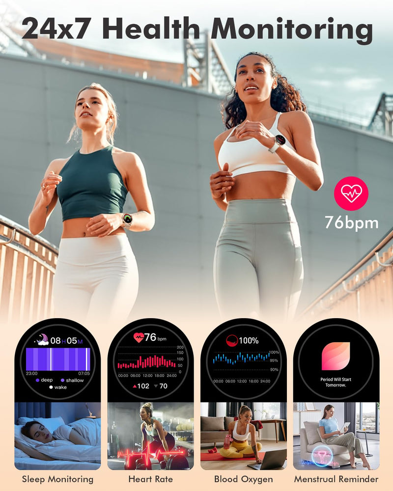 Ultra-thin Stainless Steel Smartwatch for Women Men 1.32'' Bluetooth | Full-touch Smart Watch, 24/7 Heart Rate & Sleep Monitor Digital Watch, IP68 Waterproof Fitness Tracker &100+ Sports(Rosegold) Rose Gold