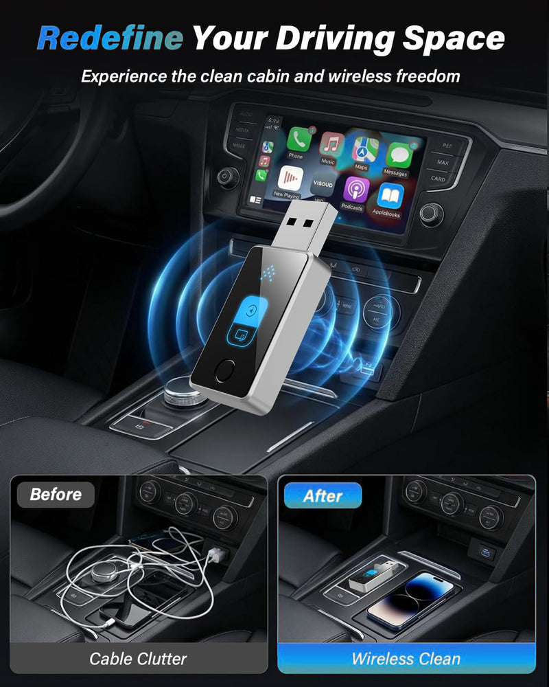 2026 Wireless CarPlay Adapter for iPhone & Android Auto 2-in-1 Dongle | One-Touch Switch for Carplay & Android Auto Convert, Plug & Play, Easy setup, Fast & Stable Auto Connect