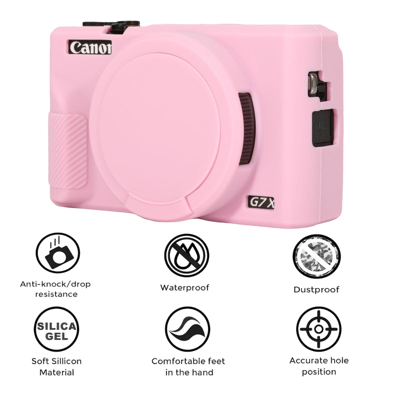 [AUSTRALIA] - Case for Canon Powershot G7X Mark III Digital Camera, G7X Mark iii Camera Silicone Case, Anti-Scratch Slim Fit Soft Skin, G7X Mark 3 Accessories with Detachable Lens Cover - Pink 