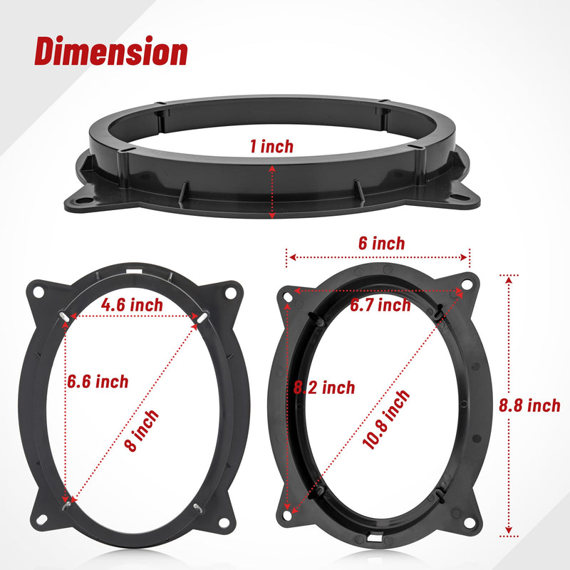 [AUSTRALIA] - RED WOLF 6" x 9" Front Door Speaker Mount Adapter Fit for 2012 Up Toyota Camry Highlander Tacoma Kluger Sienna Avalon Install Aftermarket Audio Speaker Spacer Ring Bracket Holder 2 PCS 