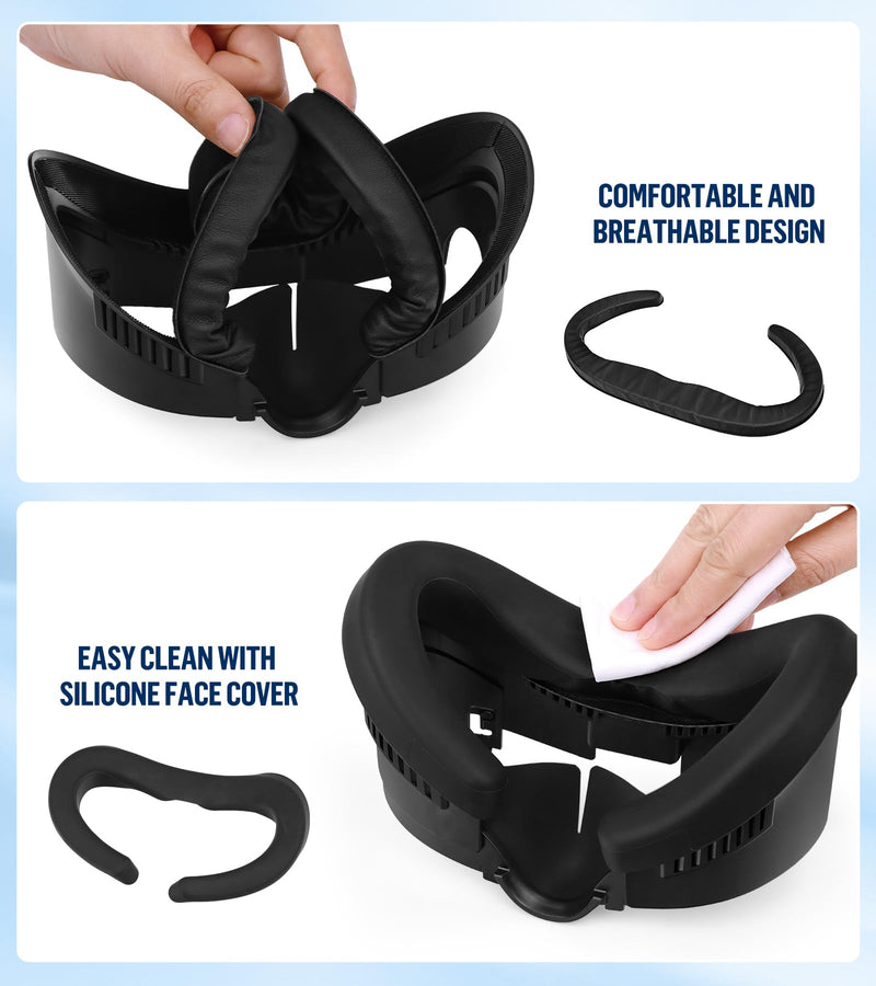 Facial Interface & Face Cover Pad Compatible with Meta Oculus Quest 3 Accessories, Sweat-Proof PU Foam Cushion, Fitness Foam Replacement, Air-Circulation Design for VR Quest 3 VR Accessorie