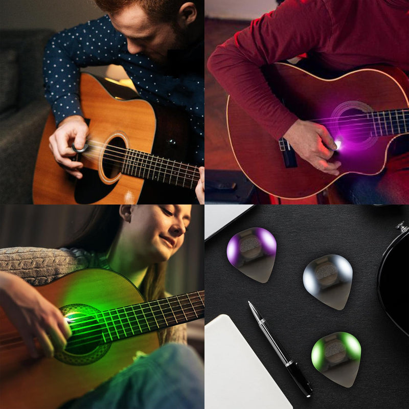 Auto LED Glowing Guitar Picks - Dazzling Colourful Illuminated Guitar Plectrum for Acoustic Electric and Bass Guitar, 0.6mm (3 Colours) 3 Colours