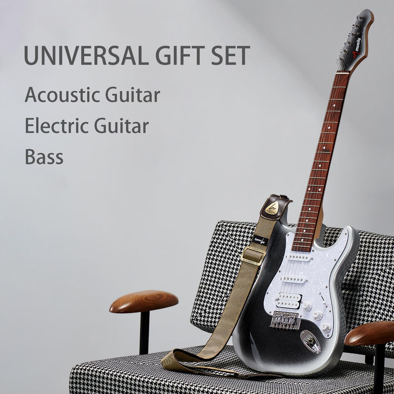 [AUSTRALIA] - Guitar Strap, Discover Unrivaled Comfort with Premium Denim & Cotton for Bass, Acoustic & Electric Guitars - Durable Double-Layer Leather Ends & Eye-Catching Metal Embossed Logo! (Khaki) Khaki 