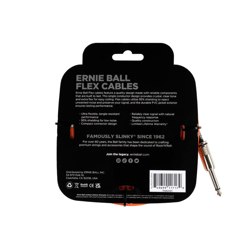 Ernie Ball Flex Instrument Cable Straight/Straight 20ft - Orange 20 feet