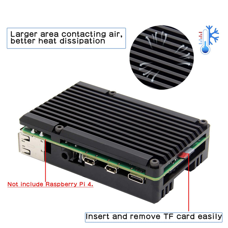 [AUSTRALIA] - Geekworm Raspberry Pi 4 Model B Armor Heatsink Fall/Raspberry Pi 4B Aluminium Alloy Passive Cooling Case with Dual Cooling Fan for Raspberry Pi 4 Model B Only Black 