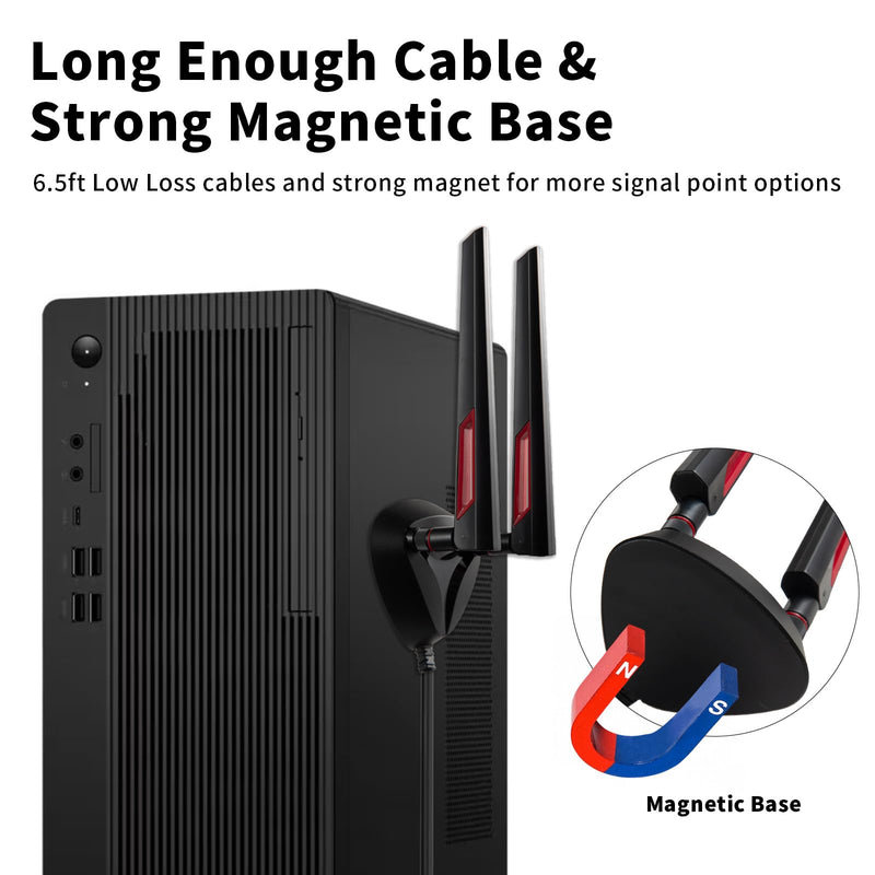 WiFi 6 6E Tri-Band 2.4GHz/5GHz/6E Magnetic Base Antenna for PC Desktop Computer Motherboard WiFi Router, Eifagur
