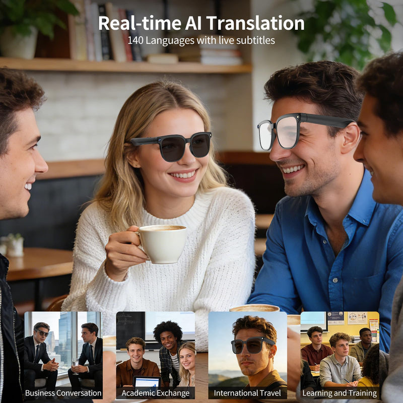 Smart Glasses with Camera, 8MP HD Anti-Shake Camera Glasses, 1080P Video Recording Dual Mic Sunglasses, Real Time Translation, Built-in ChatGPT Voice Assistant, Open-Ear Audio for Travel&Outdoor