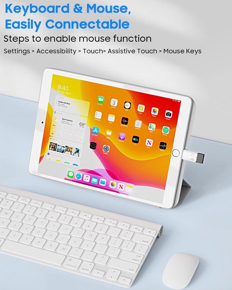 [AUSTRALIA] - MoKo USB C Female to Lightning Male Adapter, Lightning Male to USB-A Female OTG Adapter Connector for iPhone 14/13/12/11 Pro Max/iPad/iPod/AirPods, Support 10W Fast Charging/Data Transfer/Audio White 
