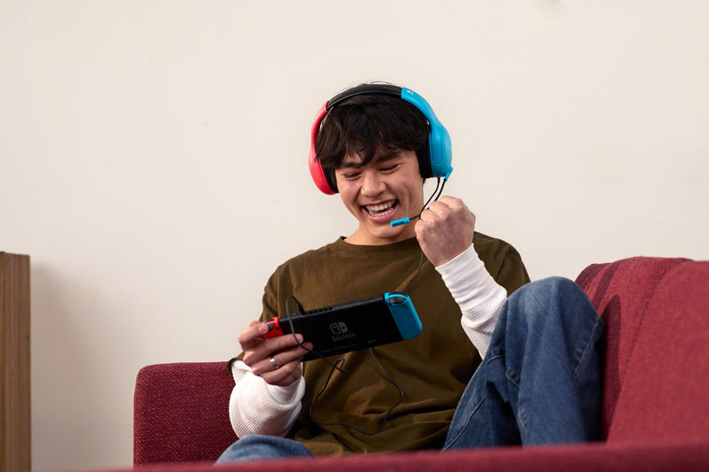 [AUSTRALIA] - Turtle Beach Airlite Fit Wired Gaming Headset: Officially Licensed for Nintendo Switch, Nintendo Switch 2/Lite/OLED Model - Flip-to-Mute Mic, Over-Ear Comfort Cushions, 40mm Speakers - Neon Blue & Red 