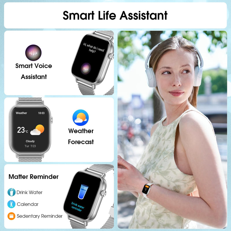 Smart Watches for Women,1.83" HD Watch with Calls and Messages/Heart Rate/Sleep/Female Cycle,Fitness Tracker Smartwatch for Android/iOS Compatible,Silver & Gold