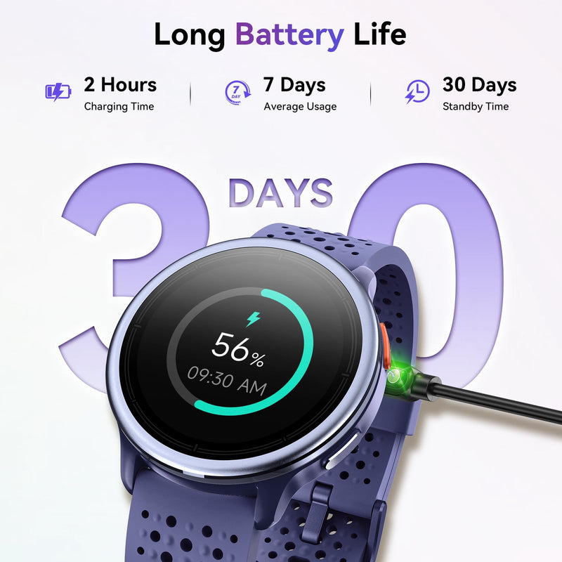 Smart Watch for Women/Men, Answer/Make Call, 1.27" Ultra-HD Screen Smartwatch for iPhone & Android, 3ATM Waterproof Fitness Tracker with Heart Rate/Sleep/SpO2 Monitor, 120+ Sport Modes, 2 Bands Purple