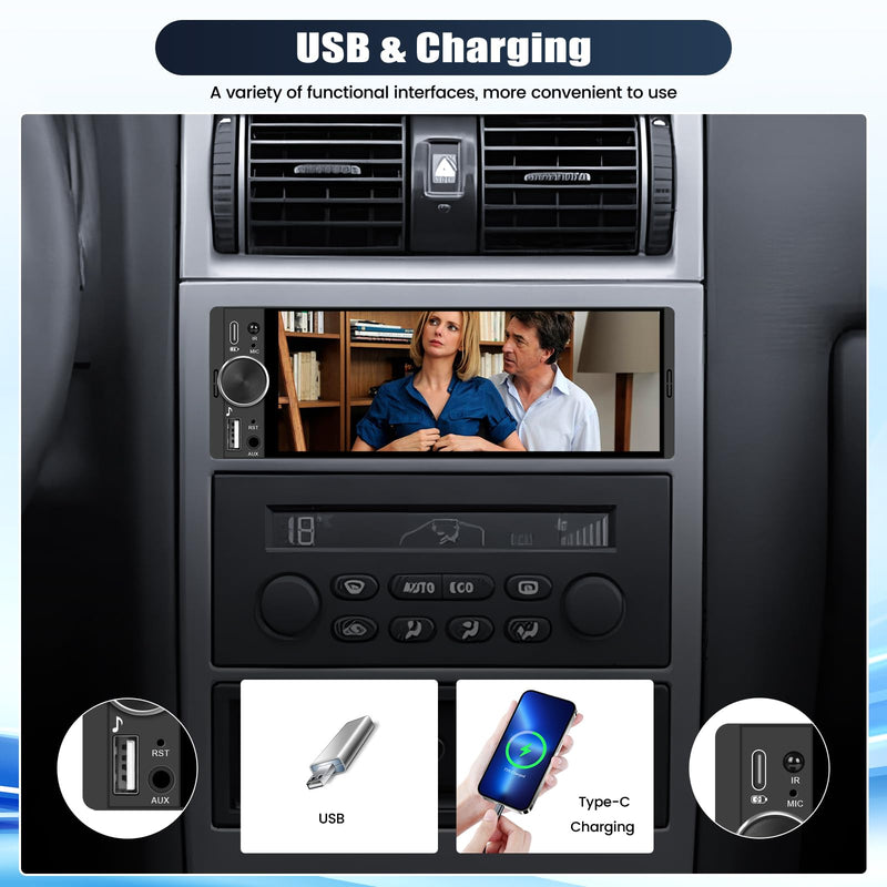 Single Din Car Stereo Radio with Wireless Carplay&Android Auto,6.28 Inch 1 Din Touchscreen Car Radio with Bluetooth FM Radio Mirror Link for iOS/Android USB/Type-C SWC Car Multimedia Player 6.28 Inch with Carplay