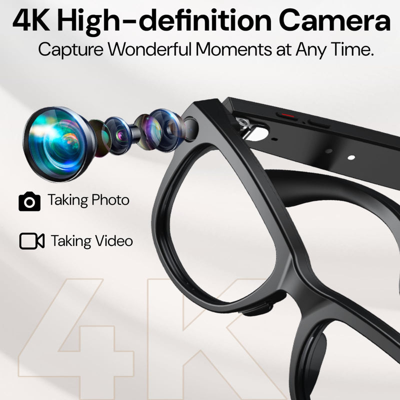 Smart Bluetooth Glasses with Camera, 800W HD Camera Glasses for Video and Audio Recording, Photography, Sunglasses with UV Protection, AI Real-time Translation, Music & Call, Unisex