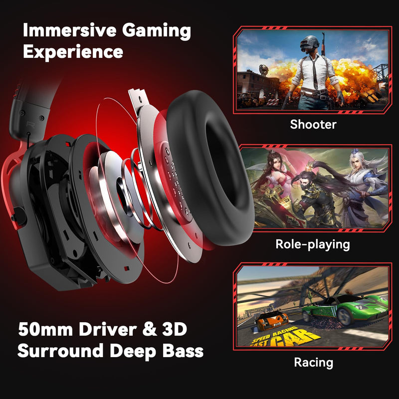 IMYB A88 Gaming Headset with Mic for Ps5, Pc, Xbox One Series X/s, Ps4, Switch, Stereo Wired Noise Cancelling Headphones with Microphone for Computer, Laptop, Mac, Nintendo, Games (Red) BlackRed