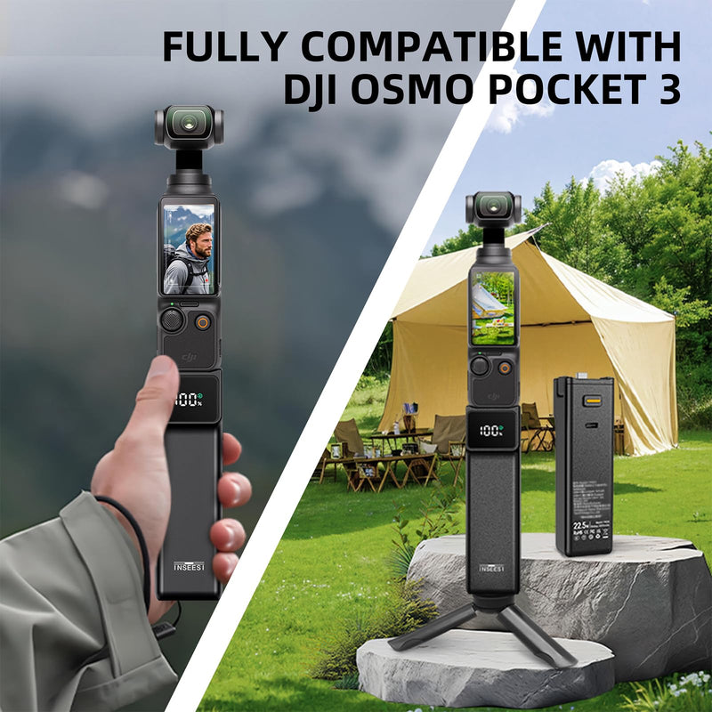 [AUSTRALIA] - Battery Handle Compatible with DJI Osmo Pocket 3 Accessories, with Digital Screen for Pocket 3 Battery Grips for Xtra Muse Built-in 5000mAh Battery Fast Charging and Reserved 1/4”Thread 
