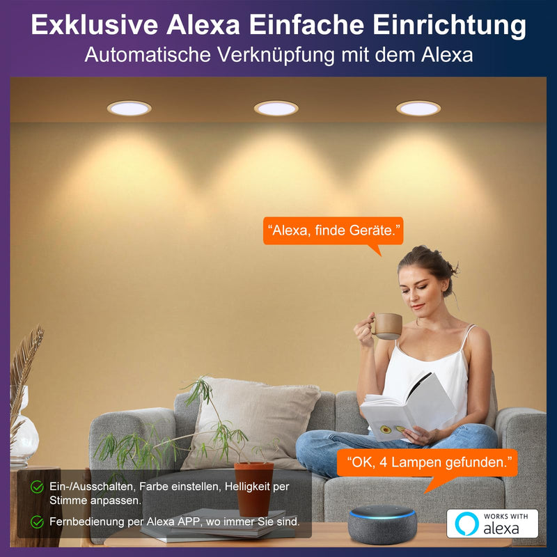 [AUSTRALIA] - DUSKTEC Recessed LED Downlights Alexa, Smart Spot Lights Ceiling with APP & Voice Control, RGB Colour LED Spotlights 2700K-6000K, 7W Warm White to Cool White Dimmable Ceiling Recessed Lights Ø68-85mm Lochmass 7W 