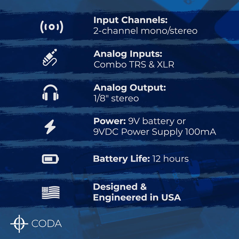 Coda Ultra-Compact Personal in Ear Monitor Amplifier - Dual Channel | Headphone Amplifier System with XLR & TRS Input, Portable IEM Amp with Mono & Stereo Mix Panning, Belt Clip Dual Channel Ultra-Compact