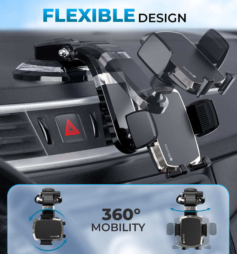 Bestrix SmartClamp Car Phone Mount | Dashboard Cell Phone Car Phone Holder Compatible with iPhone 13 12 11 Pro, Xr, Xs, XS MAX,XR,X, Galaxy S20 Note 20 Ultra & All Smartphones