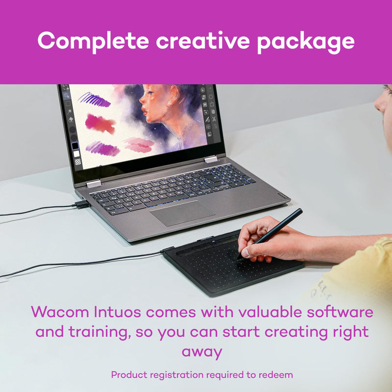 Wacom Intuos Small, Wired Graphic Drawing Tablet with Pen + Software | Battery-free pen, 4 ExpressKeys for shortcuts, works with Mac, Windows & Chromebook; Ideal for creators, students & teachers