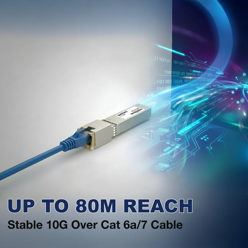 SpeedyFiberTX 1-Pack 10GBASE-T SFP+ RJ45 Copper Transceiver, Multi-Rate, Broadcom Chipset, 80m Cat6a/7, Compatible with Cisco Catalyst, Arista, Ubiquiti, MikroTik, Netgear, TP-Link, D-Link and More