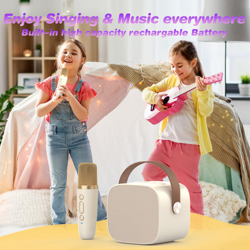 Mini Karaoke Machine Microphone,Fun Toys Christmas Birthday Gifts for Adult Kids/Toddler Boys Girls 3 4 5 6 7 8 9 10 11 12+,Portable Bluetooth Speaker with 2 Wireless Microphone Beige 2 Mics