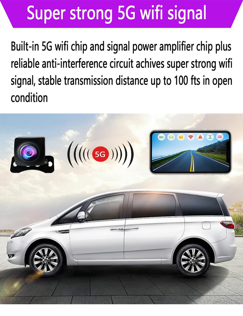 WiFi Backup Camera, Strong 5G WiFi HD1080P Clear Picture, Wide Angle Rear View Reverse Back up Camera, Night Vision Waterproof License Plate Reversing Rearview Camera for Car SUV Pickup iPhone