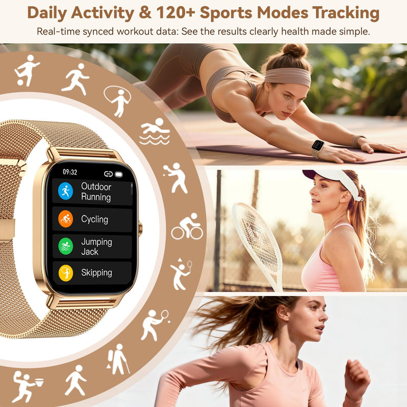 Smart Watch for Women Fitness Tracker: Make Answer Call Smart Watches for Women Digital Watches Waterproof Running Smartwatch for Android Phone iPhone Samsung Compatible Heart Rate Monitor SpO2 Gold