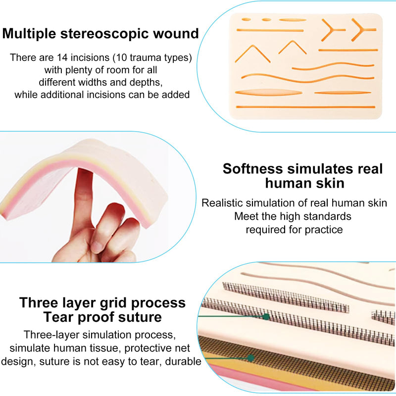 Surgical Suture Set, Suture Training Set, Wound Seam Exercise Set, Silicone Sewing Cushion with Tool Set, Suture Training, Suture Pad, Suture Practice Kit, Silicone Suture Simulator, Ideal Gift for