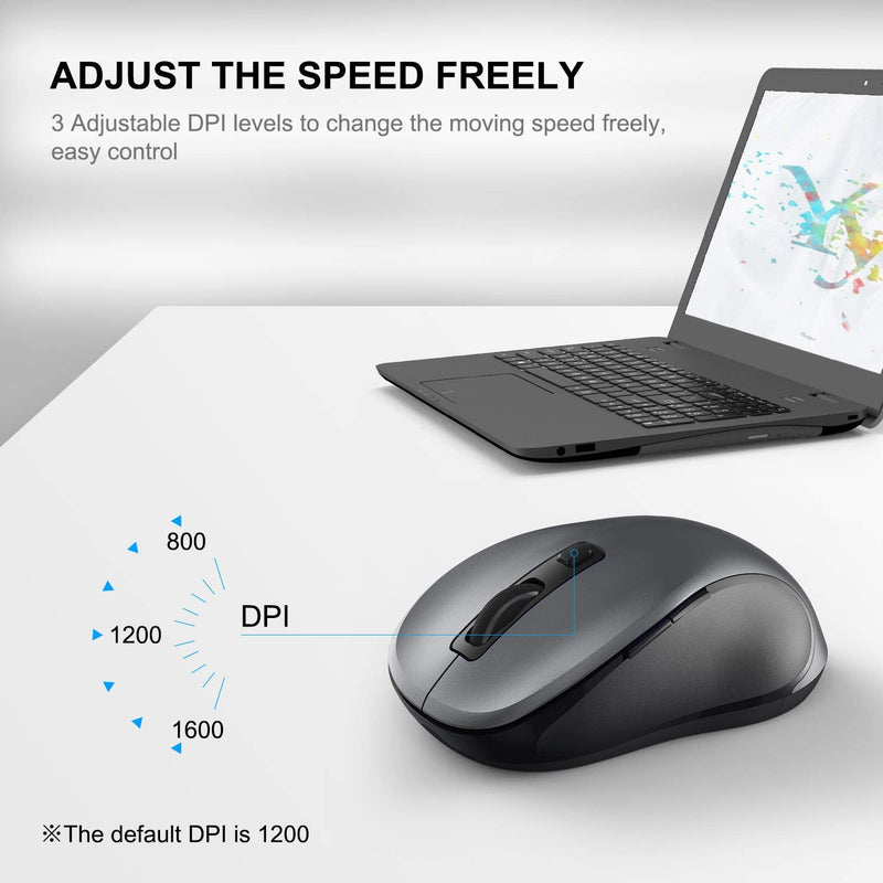[AUSTRALIA] - WisFox 2.4G Wireless Mouse for Laptop, Ergonomic Computer Mouse with USB Receiver and 3 Adjustable Levels, 6 Button Cordless Mouse Wireless Mice for Windows Mac PC Notebook (Grey) Gray 