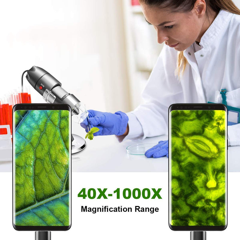 USB Microscope Camera with Stand & Carrying Case, Cainda Digital Microscope Compatible with Android Windows Linux Mac, Portable Magnifier Camera for Kids Students Adults(Not for iPhone/iPad) Gray