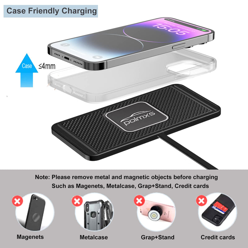 Wireless Charger Car Charging pad,POLMXS 15W Fast Wireless Phone Charger Non Slip Cell Phone Flat Charging mat Compatible with iPhone 11/12/12/14/15 Galaxy S21/S22/S23/24 NOTE10 (30cm Cable)(C2Y)