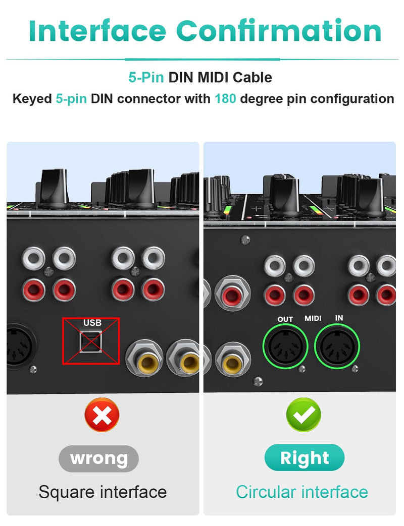 EMK Premium 5-Pin MIDI Cable (1 PCS, 4Ft/1.2M) - Nylon Braided Durable MIDI to MIDI Cord for Keyboard, Synthesizer, Guitar Pedal, Sampler, Audio Interface, Mixer - Gold-Plated Connectors 5-Pin MIDI Cable 1PCS 1.2M