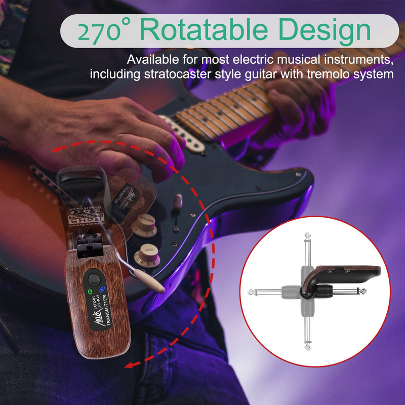 AKLOT Wireless Guitar System Transmitter Receiver Set 2.4GHz Built-in Rechargeable Lithium Battery Digital for Electric Guitar Bass Dark Brown