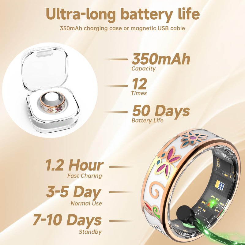 Enamel Craft Smart Health Rings for Women Men, Sleep Tracker with Heart Rate, Blood Oxygen, Fitness Ring for Activity Monitoring, No Subscription, Compatible with iOS & Android (Enamel Color, 8)