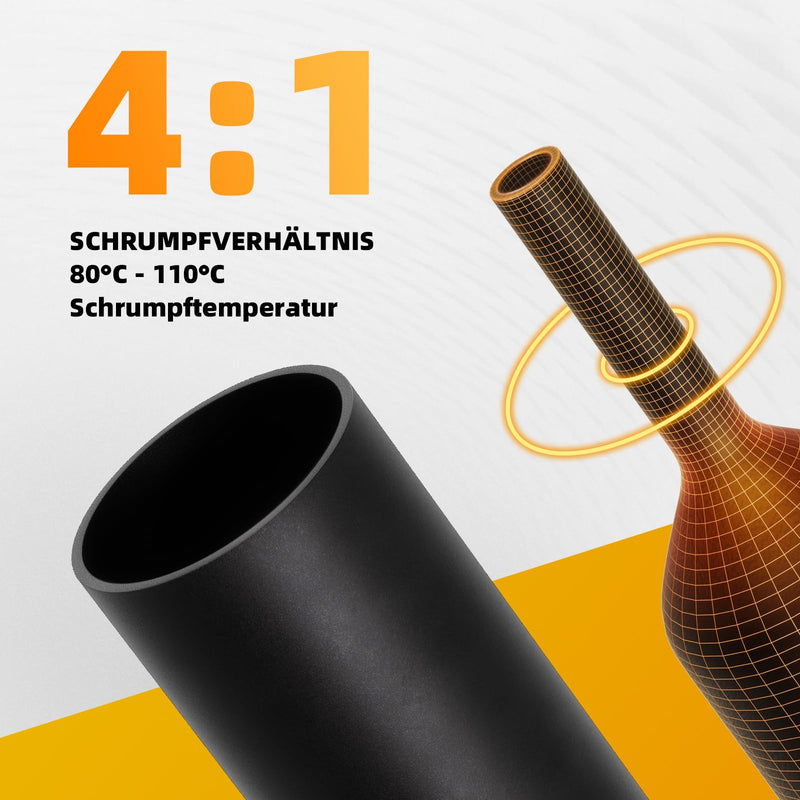 [AUSTRALIA] - Fosdaling Heat Shrink Tube Set, 90 mm Extra Long 4:1 Heat Shrink Tubing, Waterproof with Adhesive, Heat Shrink Tube Assortment (7 Sizes, Black) 