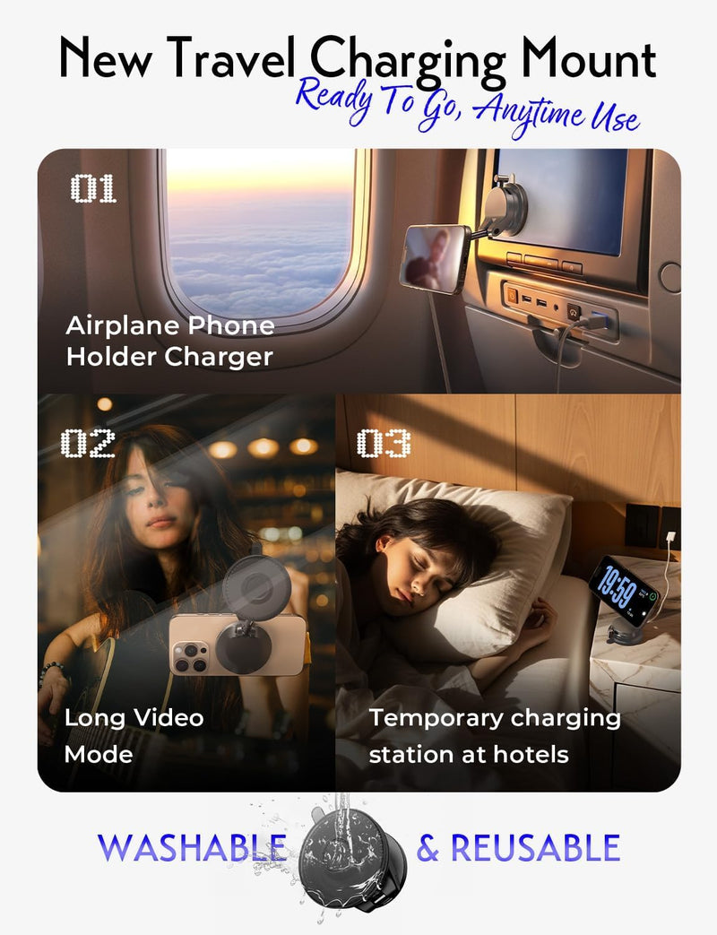 LISEN 15W MagSafe Car Mount Charger, Magnetic Wireless Car Phone Holder | [Easiest Mount] 96LBS Vacuum Suction Car Mount, 360° Magnetic Phone Holders for Your Car, for iPhone 17-12, Pixel 10, Samsung Black 1 Pack
