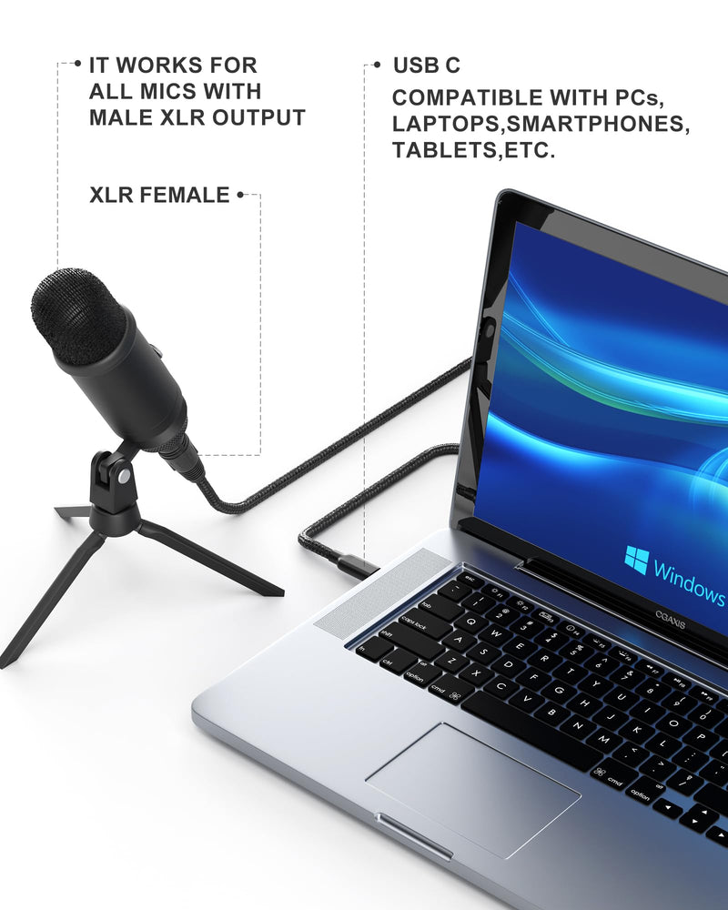 XLR Cables 6FT XLR to USB C Cable,USB C Male to XLR Female 3-Pin Connector Adapter Microphones Audio Cable for Microphone Recording,Connects to Smartphones and Tablets