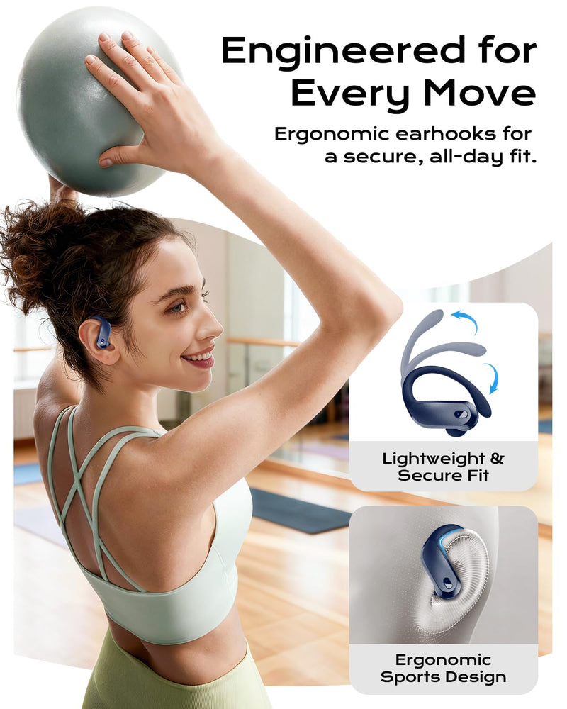 Wireless Earbuds Bluetooth 5.3 Sport Headphones with Earhooks,IPX7 Waterproof Earphones,48H Playtime Earbuds,Lightweight 7.8g,Noise Cancelling Mic Bluetooth Headphones for Running & Workout (Navy)