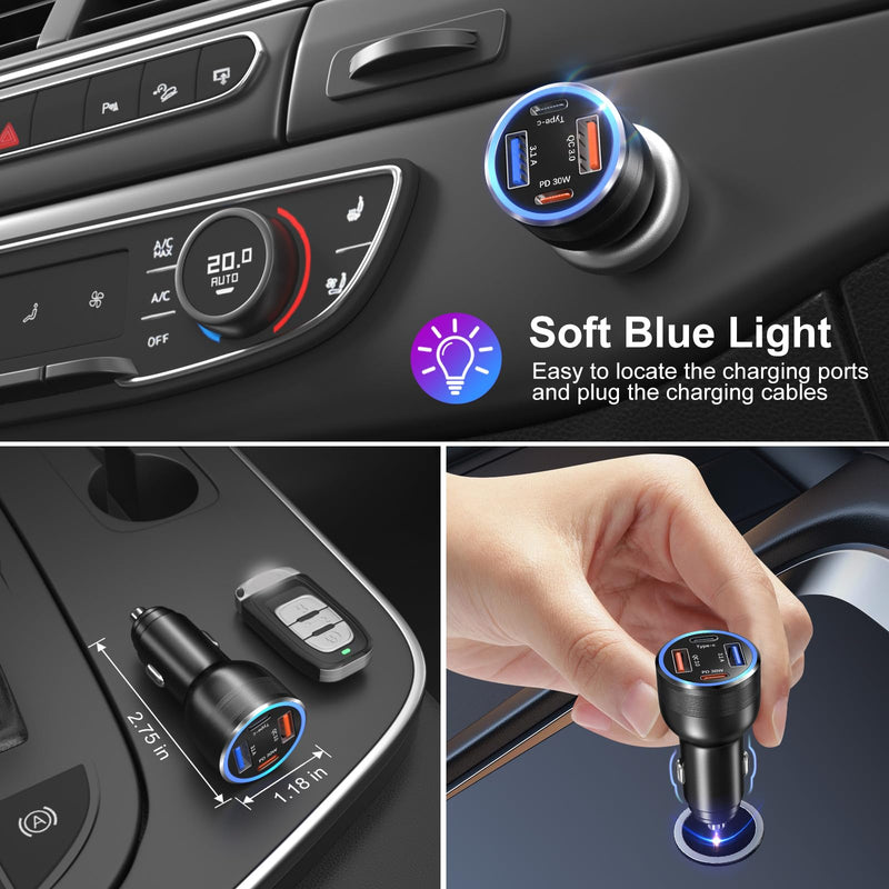 3 Pack 65W Super Fast Type C Car Charger USB C Cigarette Lighter Adapter, 4 Port USB C Car Charger QC+PD 3.0 Fast Charging for Galaxy A17 A16 A15 A14 A13 S26 Ultra S25 S24 Car Phone Charger Plug