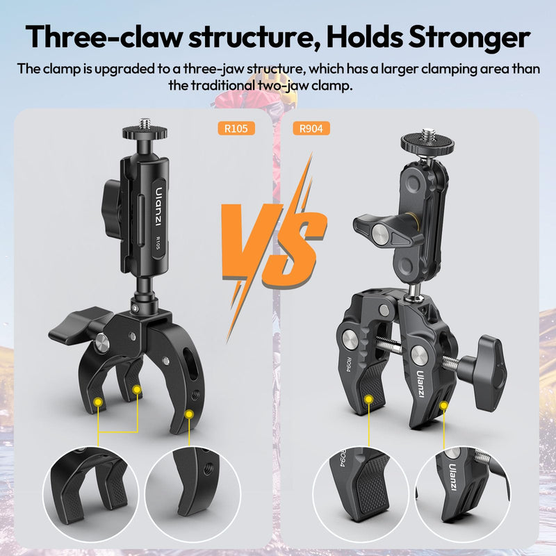 [AUSTRALIA] - ULANZI R105 Super Clamp Camera Mount with 360° Dual Ballhead Magic Arm, Sturdy Y-Shaped 3-Claw Camera Clamp Mount for GoPro Hero 13/12/11/10/9, Insta360 X5/X4, DJI Osmo Pocket 3/2 Action 5 Pro/4 