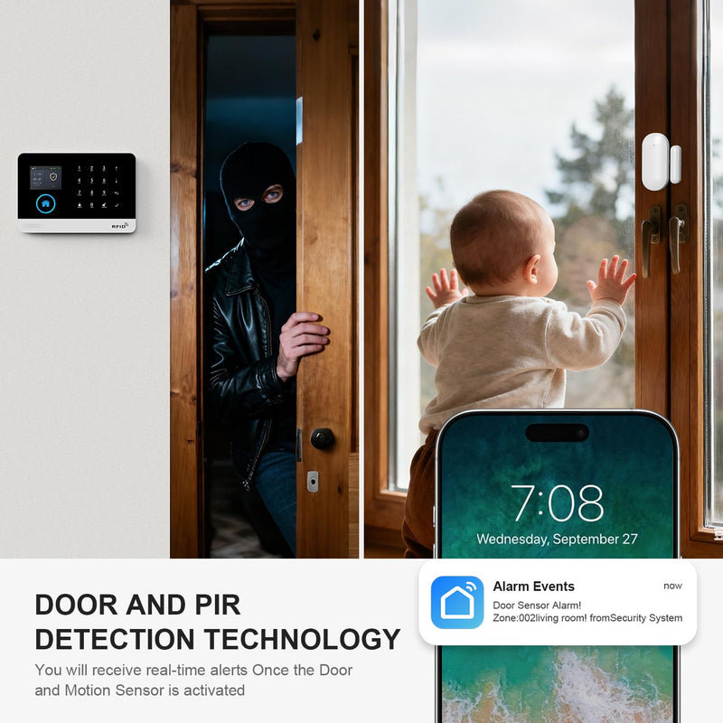 PGST Wireless Alarm System,WIFI/4G Home Security Systems with DIY Expandable Door and Motion Sensor,Tuya APP Instant Alerts,Compatible with Alexa/Google for Home,Villa,No Monthly Fee (8 PCS) 8 PCS