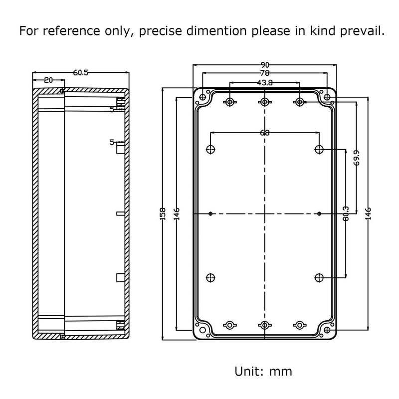 Therlan Electronic Junction Box IP65, Electronic Housing, Waterproof Junction Box, Surface-Mounted Junction Box, Project Box, Plastic Junction Box, ABS Surface-Mounted Box (158 x 90 x 60 mm, Black) 158 x 90 x 60 mm