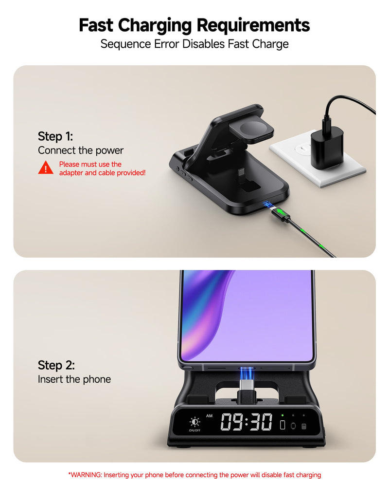 25W USB C Fast 3-in-1 Foldable Charging Dock for Samsung Phone Watch & Buds | 25W Fast Charging, for Galaxy S26/S25/Z Flip 8/Fold 8/A57/A36, for Galaxy Watch Ultra/8-5, USB C Buds, SwanScout 701S