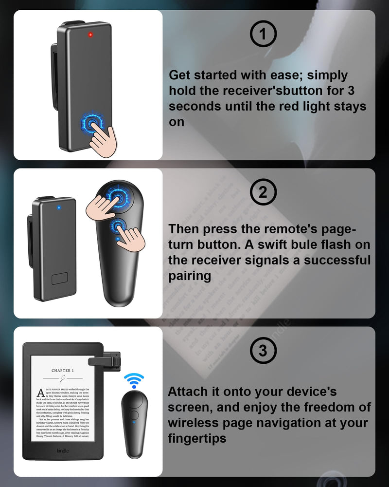 RF Remote Control Page Turner for Kindle Paperwhite Kobo eReaders, Remote Page Turner for Phone iPad iOS Android Tablets Taking Reading Novels Taking Accessories, Black