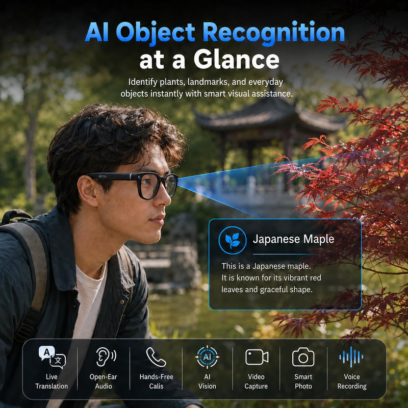 S7 AI Smart Glasses with 4K Camera, AI Assistant & Real-Time Translation, Bluetooth Audio Glasses with HD Video Recording, Photo Capture, Object Recognition, Open-Ear Speakers for Travel