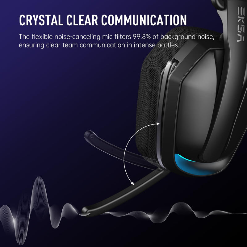 EKSA 2.4GHz Wireless Gaming Headset for PS5/PS4, PC, Switch, Mac, Bluetooth 5.4 Gaming Headphones with Noise Cancelling Microphone, 169g Ultralight, RGB, Type-C, 35H Battery, Wired Computer Headphones Black
