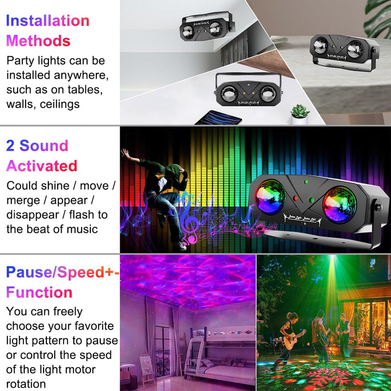 Disco Lights Disco Ball, Sound Activated Party Light with Roating Disco Ball,Star Projector,Ocean Light and Laser Lights for Party DJ KTV Club Wedding Festivals Stage Dancing Christmas Newly Party Light+Star Light